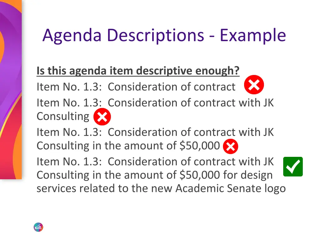 agenda descriptions example