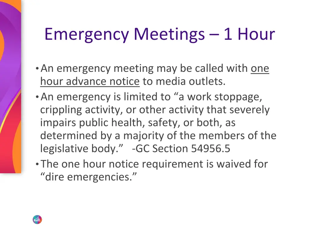 emergency meetings 1 hour