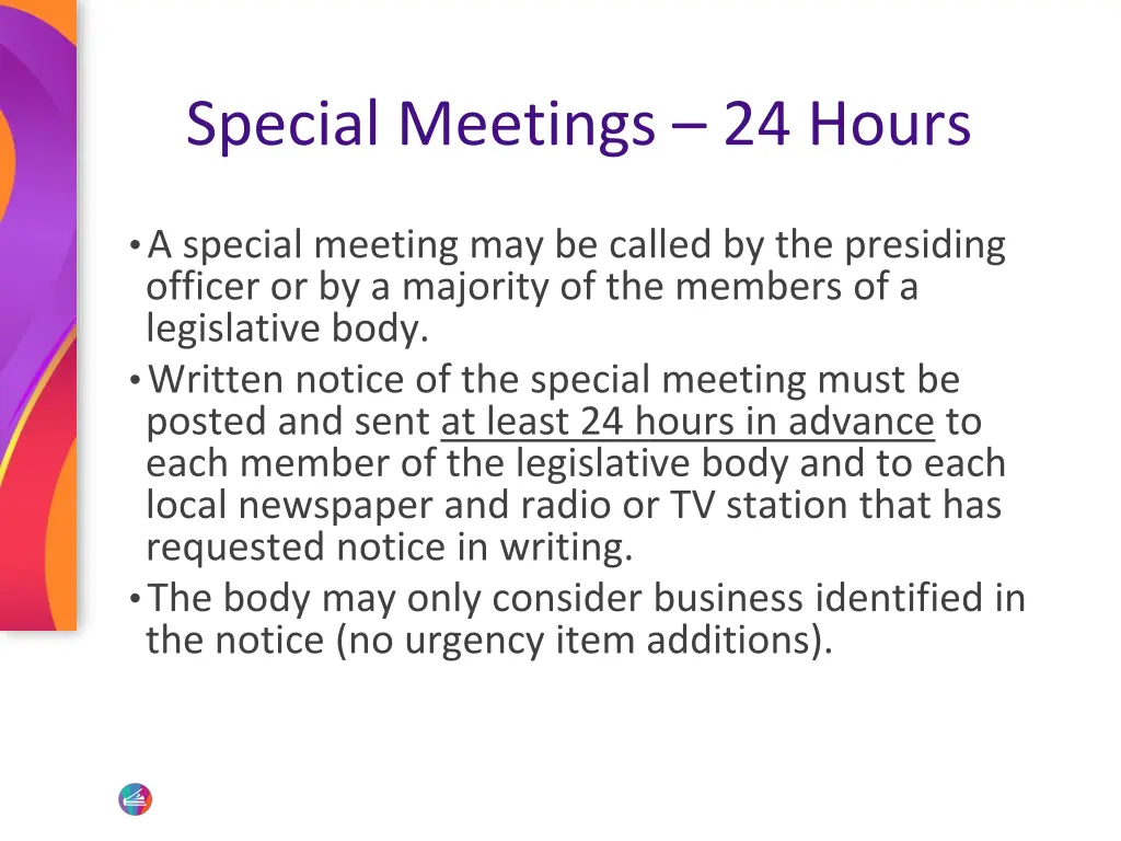 special meetings 24 hours