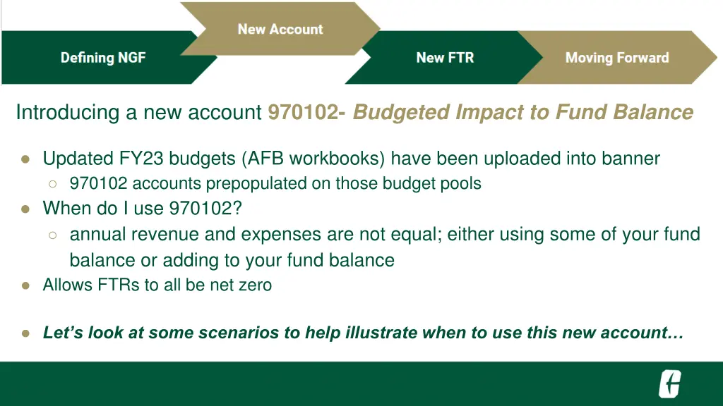 introducing a new account 970102 budgeted impact