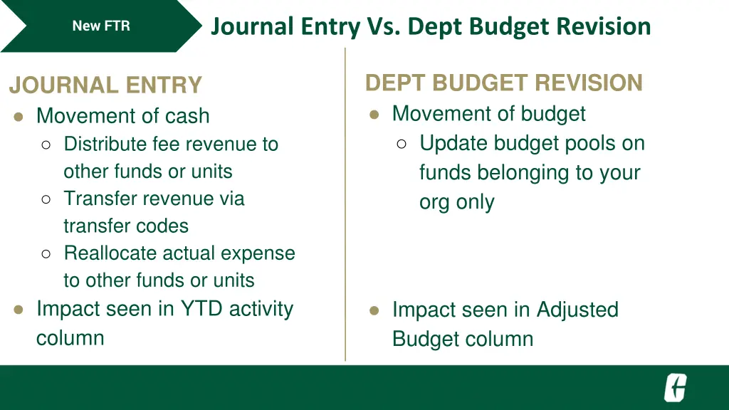 journal entry vs dept budget revision