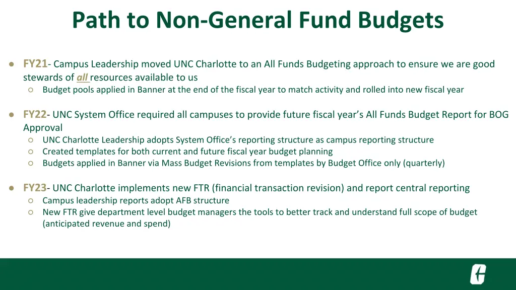 path to non general fund budgets