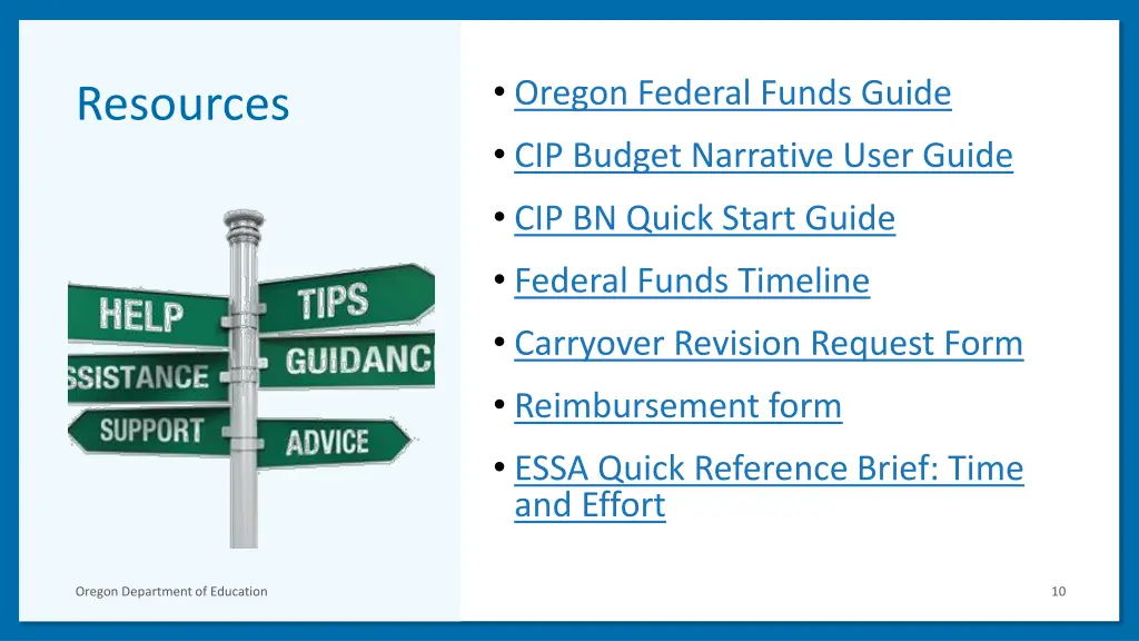 oregon federal funds guide cip budget narrative