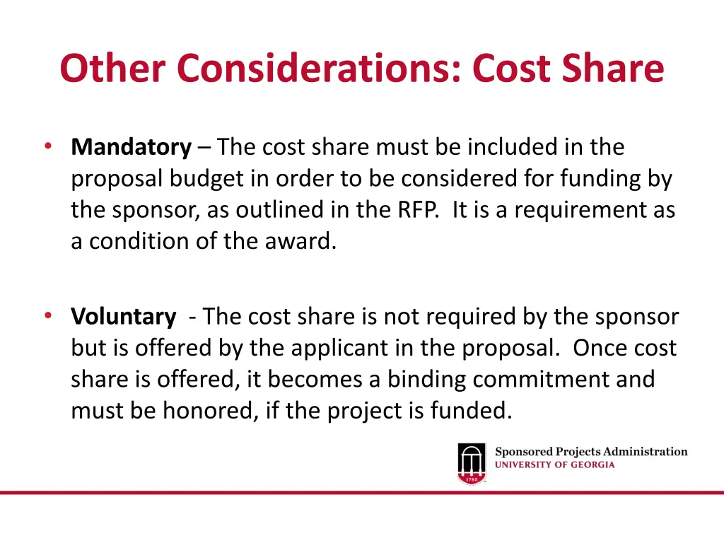 other considerations cost share 1