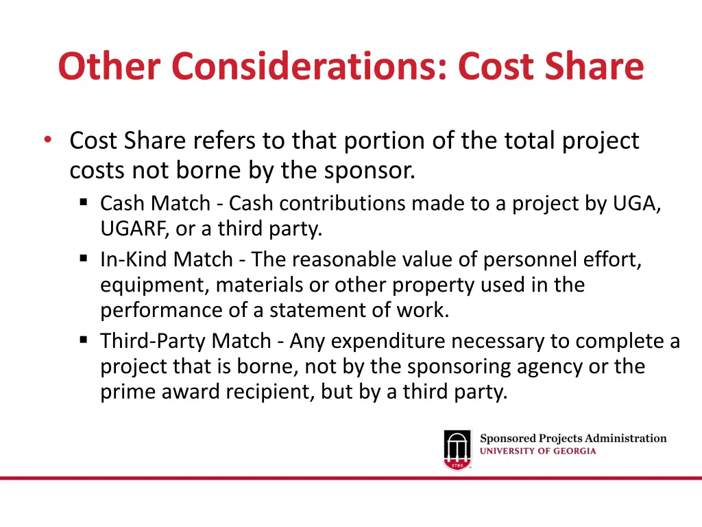 other considerations cost share