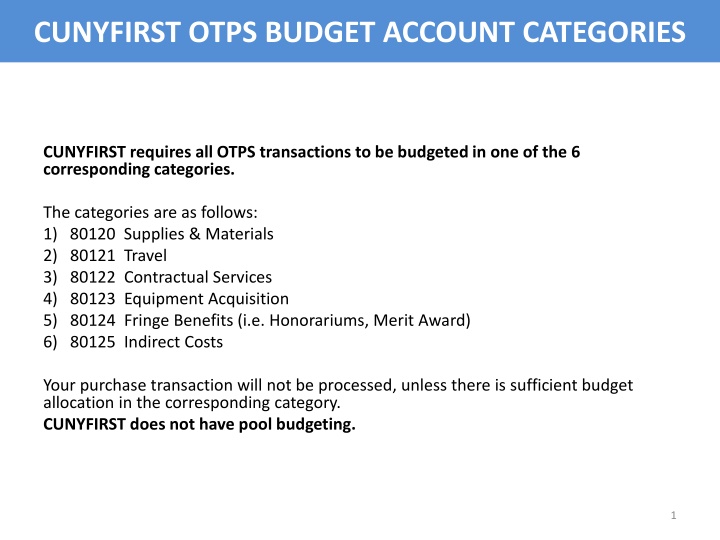 cunyfirst otps budget account categories