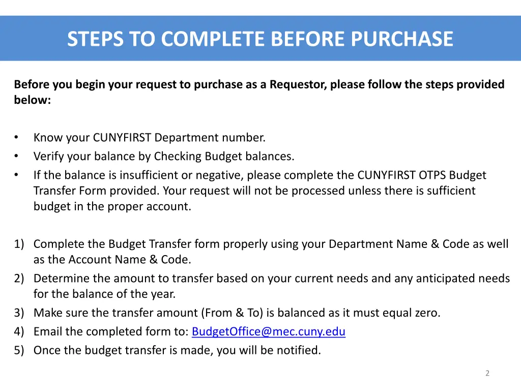 steps to complete before purchase