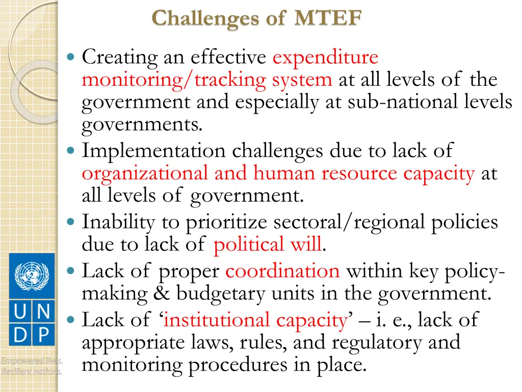 challenges of mtef