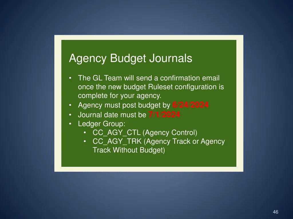 agency budget journals