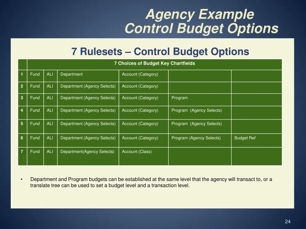 agency example control budget options