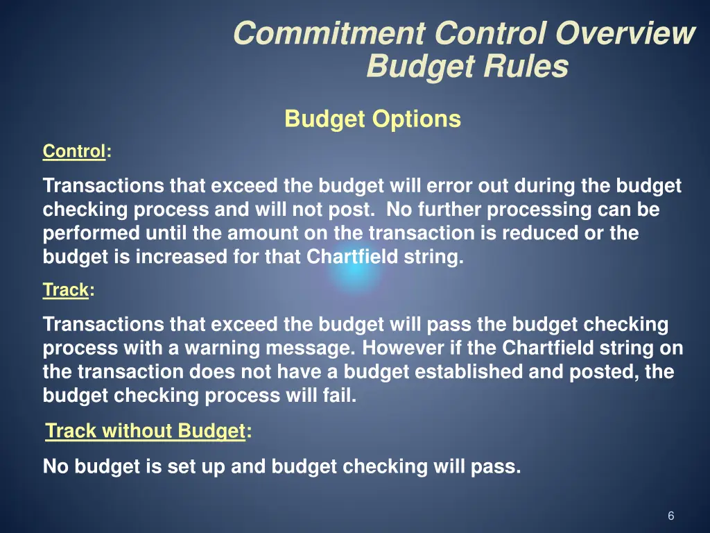 commitment control overview budget rules