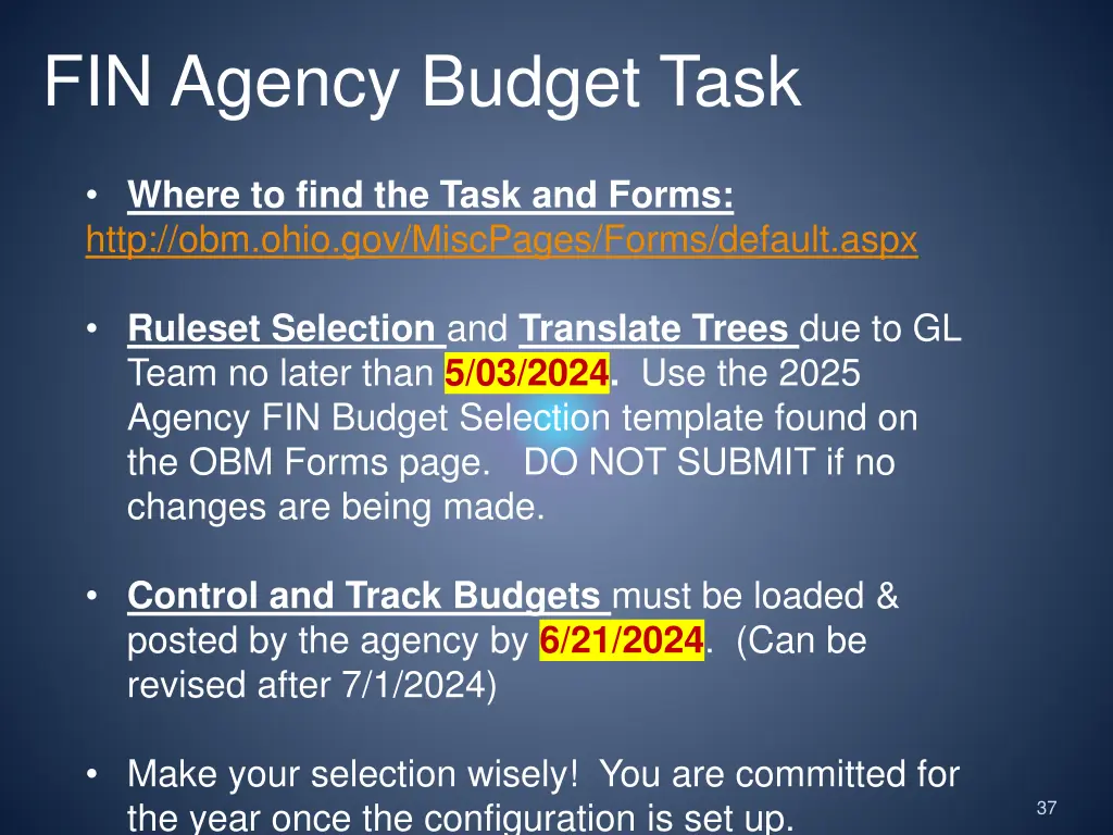 fin agency budget task