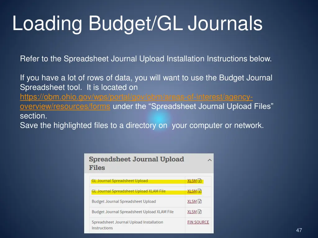 loading budget gl journals