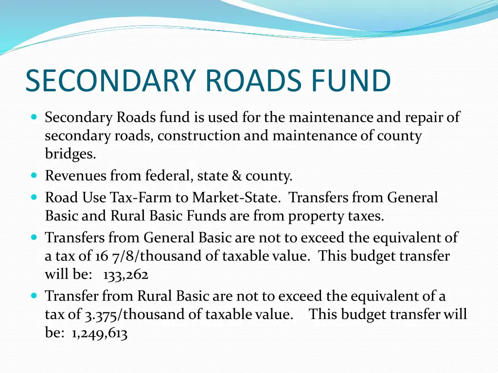 secondary roads fund