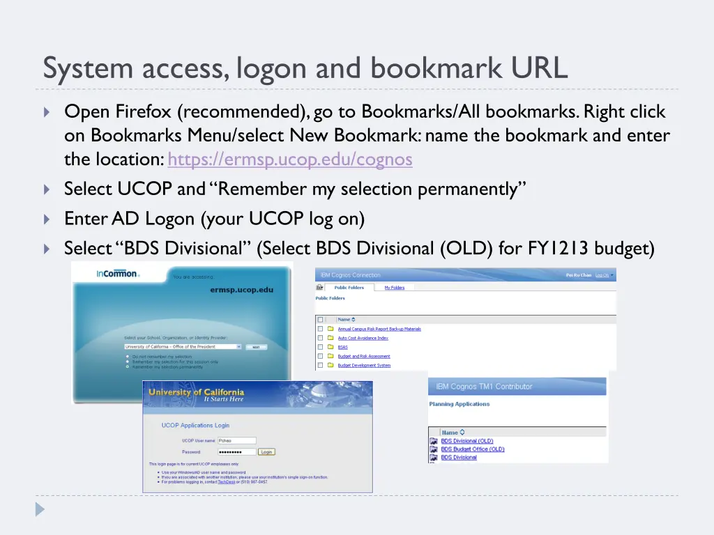 system access logon and bookmark url