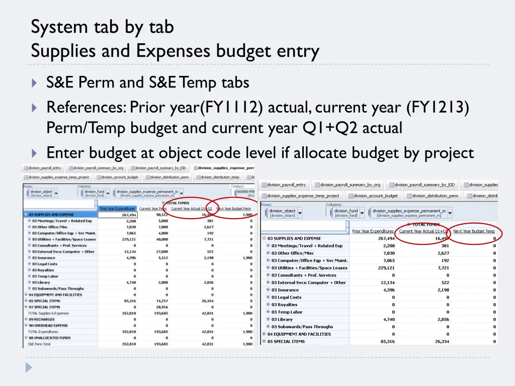 system tab by tab supplies and expenses budget