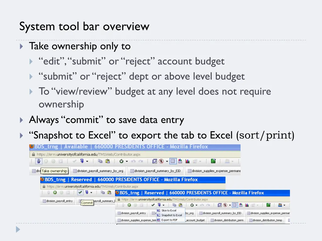 system tool bar overview