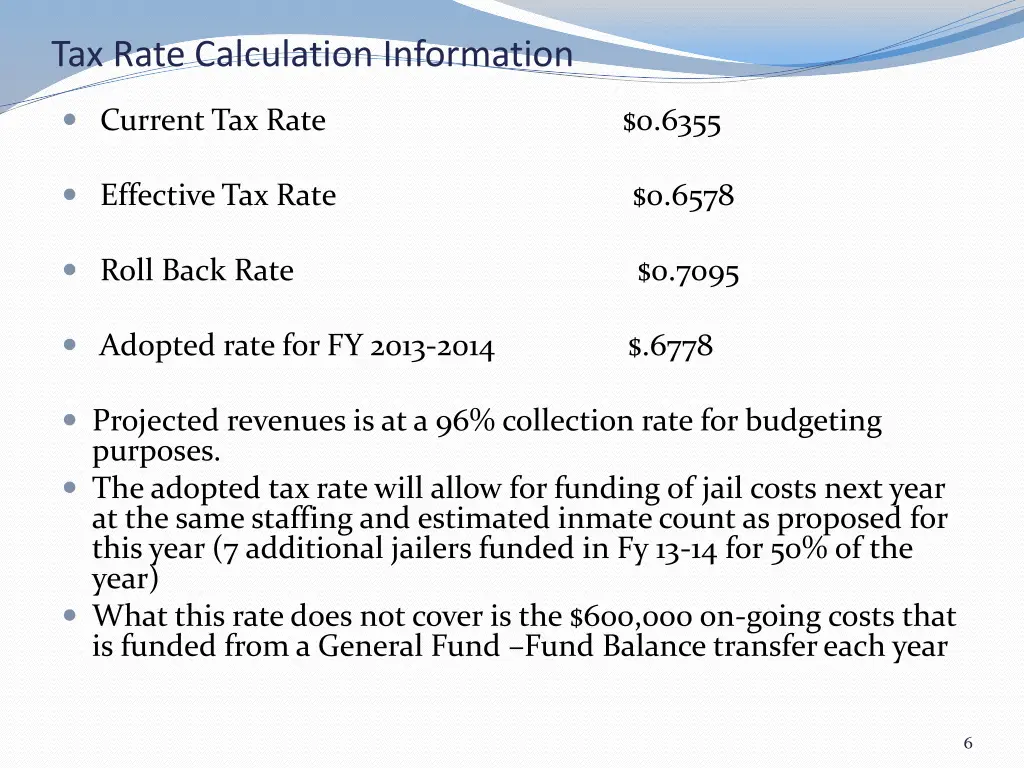 tax rate calculation information