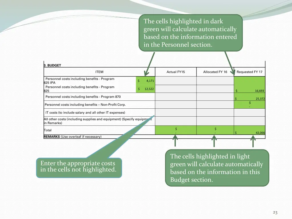 the cells highlighted in dark green will