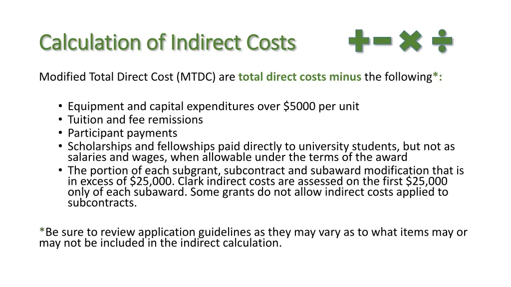 calculation of indirect costs calculation