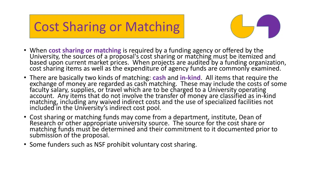 cost sharing or matching