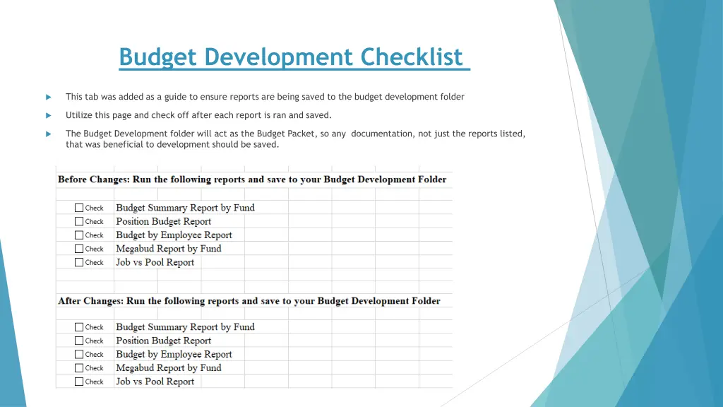 budget development checklist