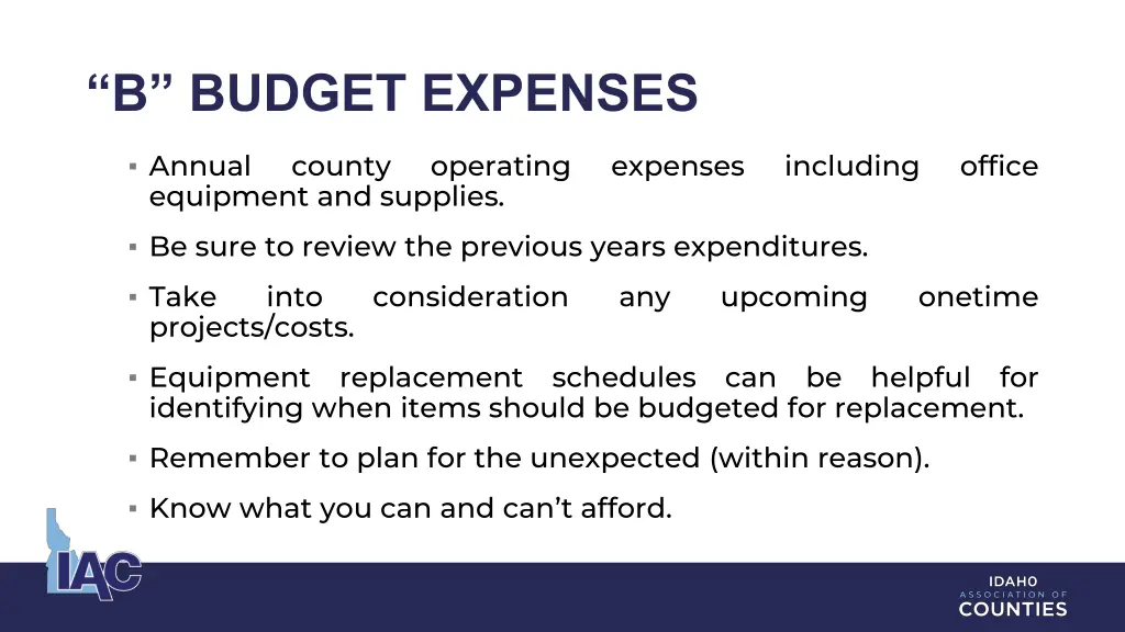 b budget expenses