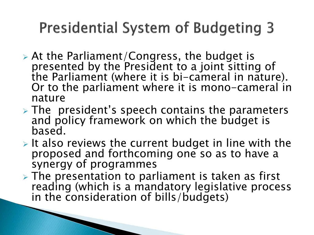 at the parliament congress the budget