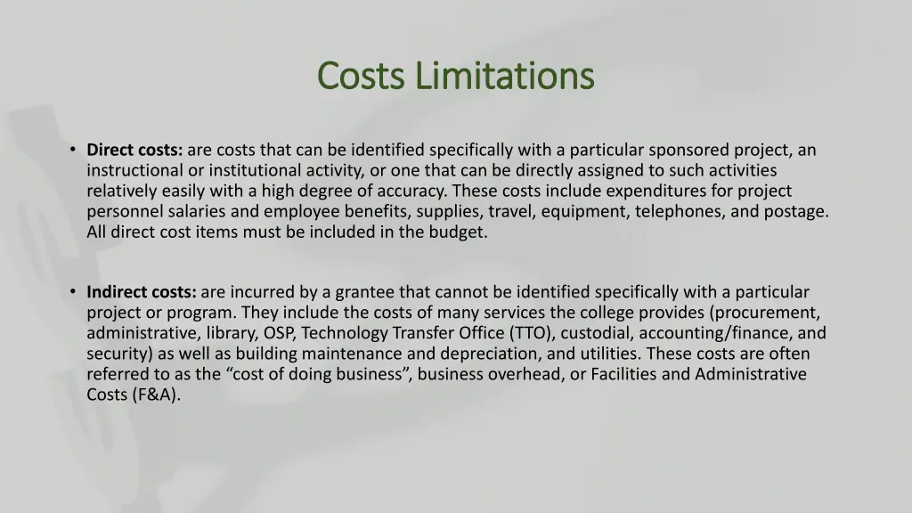 costs limitations costs limitations