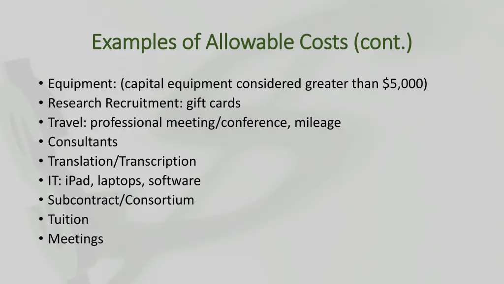 examples of allowable costs cont examples