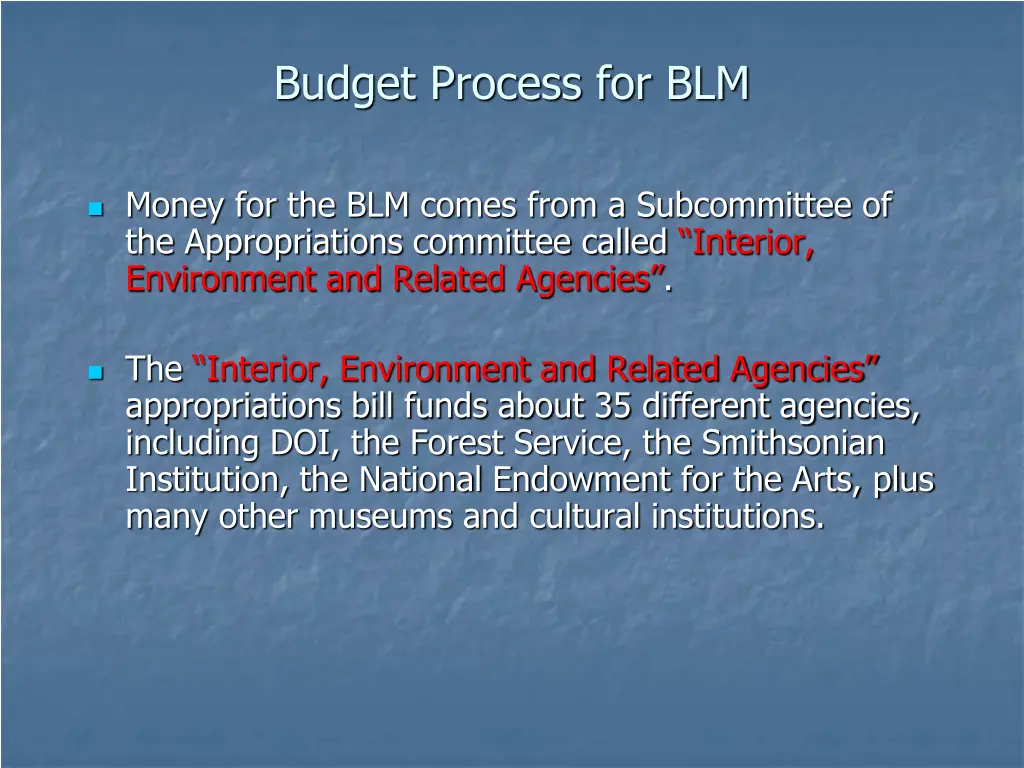 budget process for blm