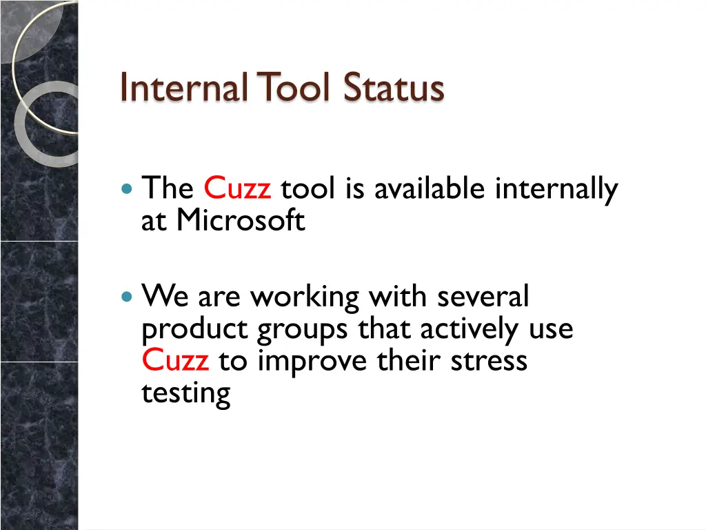 internal tool status