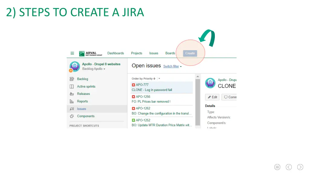 2 steps to create a jira