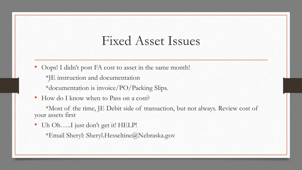 fixed asset issues