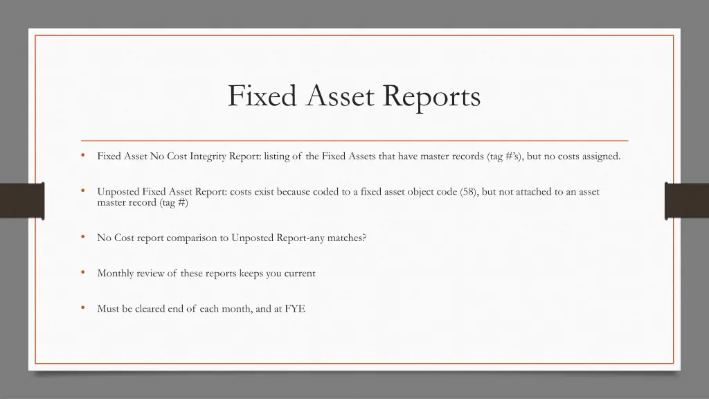 fixed asset reports