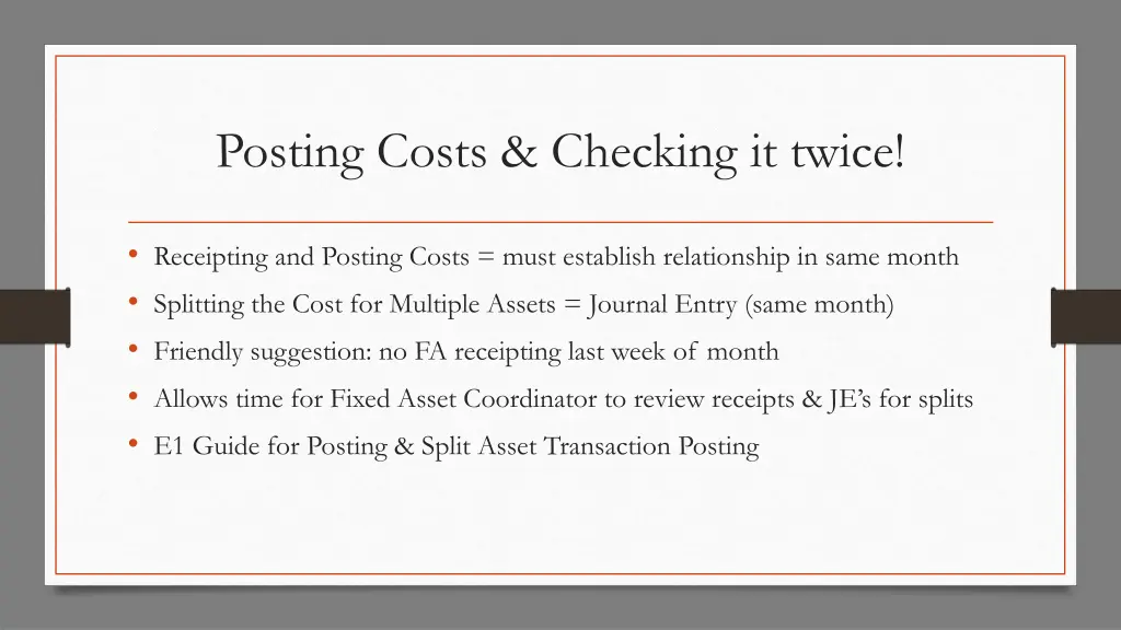 posting costs checking it twice