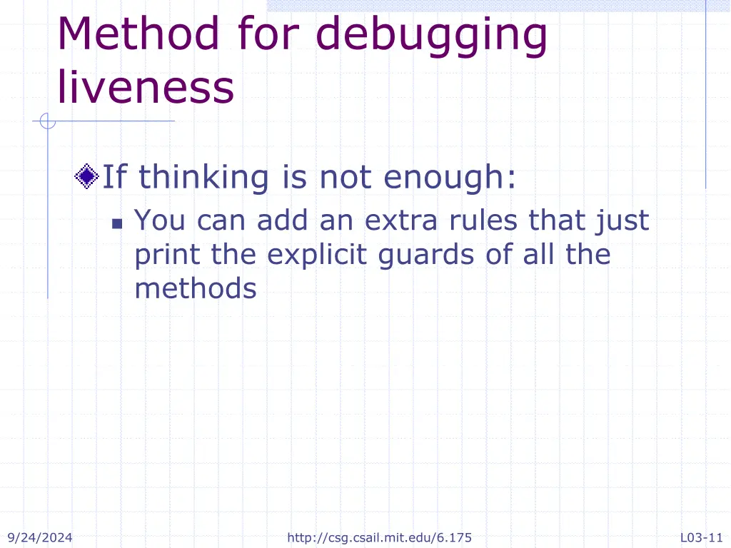 method for debugging liveness 1