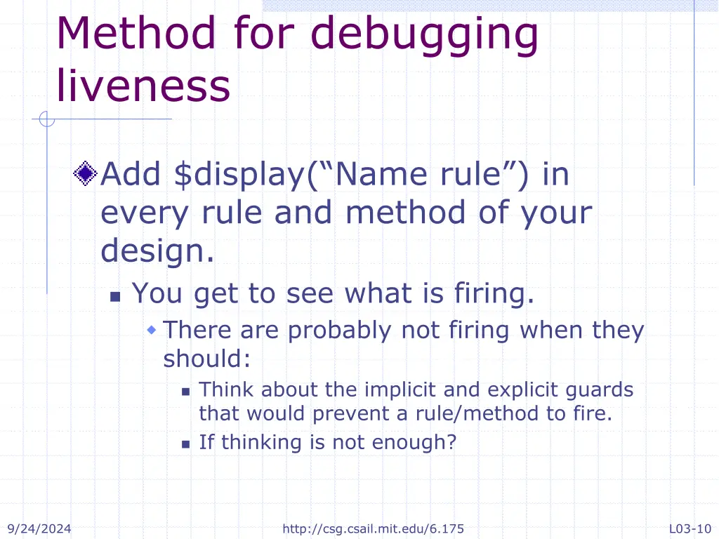 method for debugging liveness