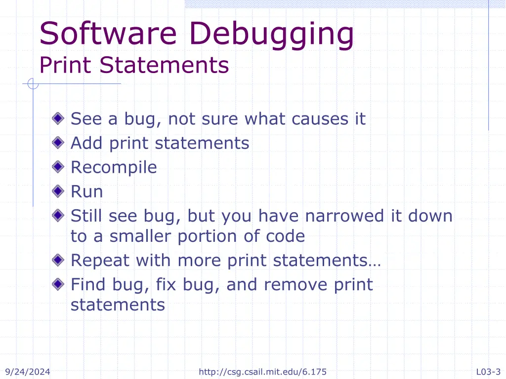 software debugging print statements