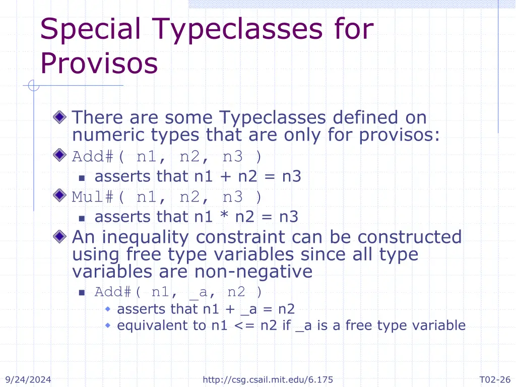 special typeclasses for provisos