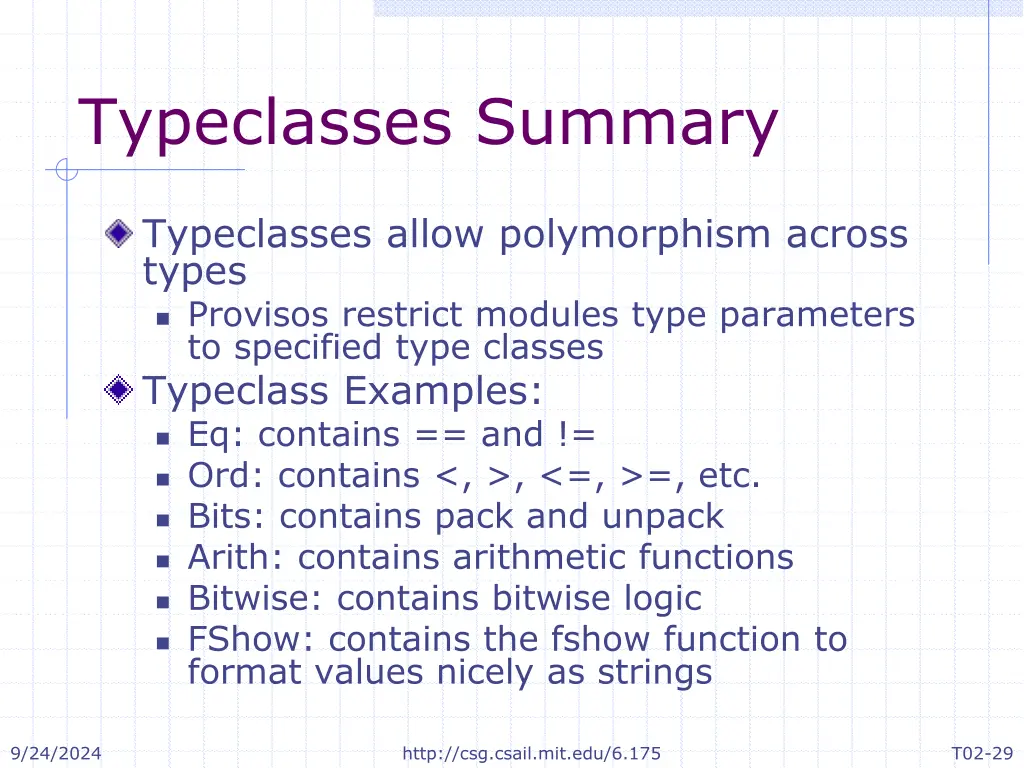 typeclasses summary