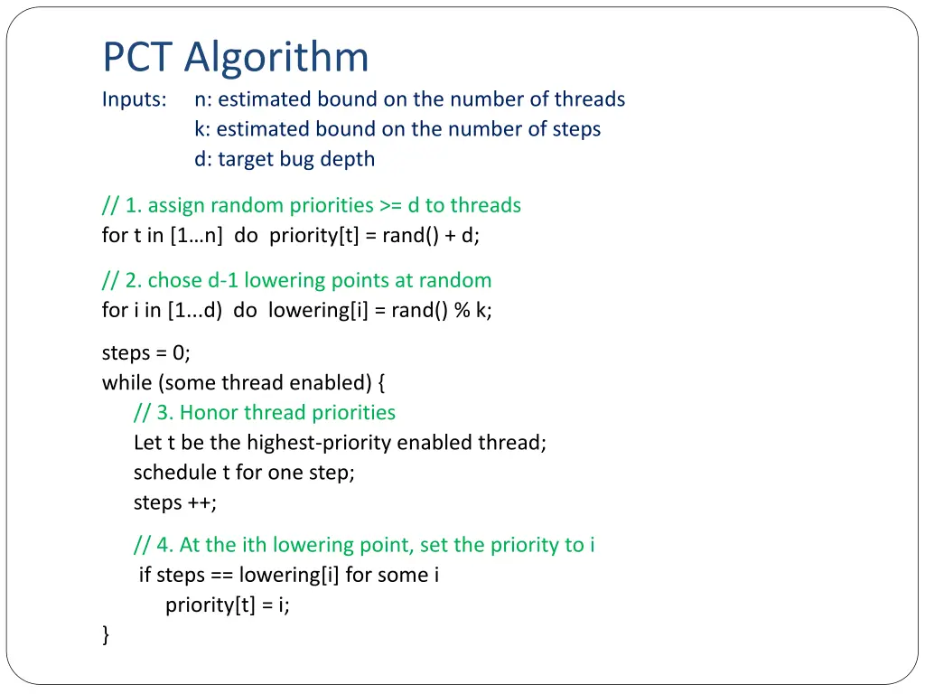 pct algorithm inputs n estimated bound