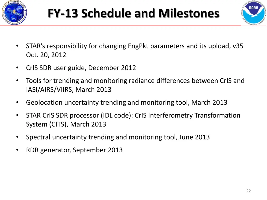 fy 13 schedule and milestones