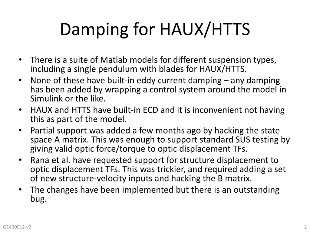 damping for haux htts