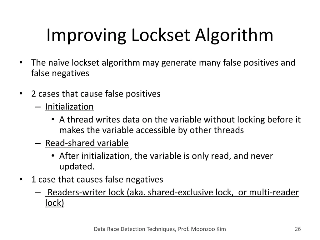 improving lockset algorithm