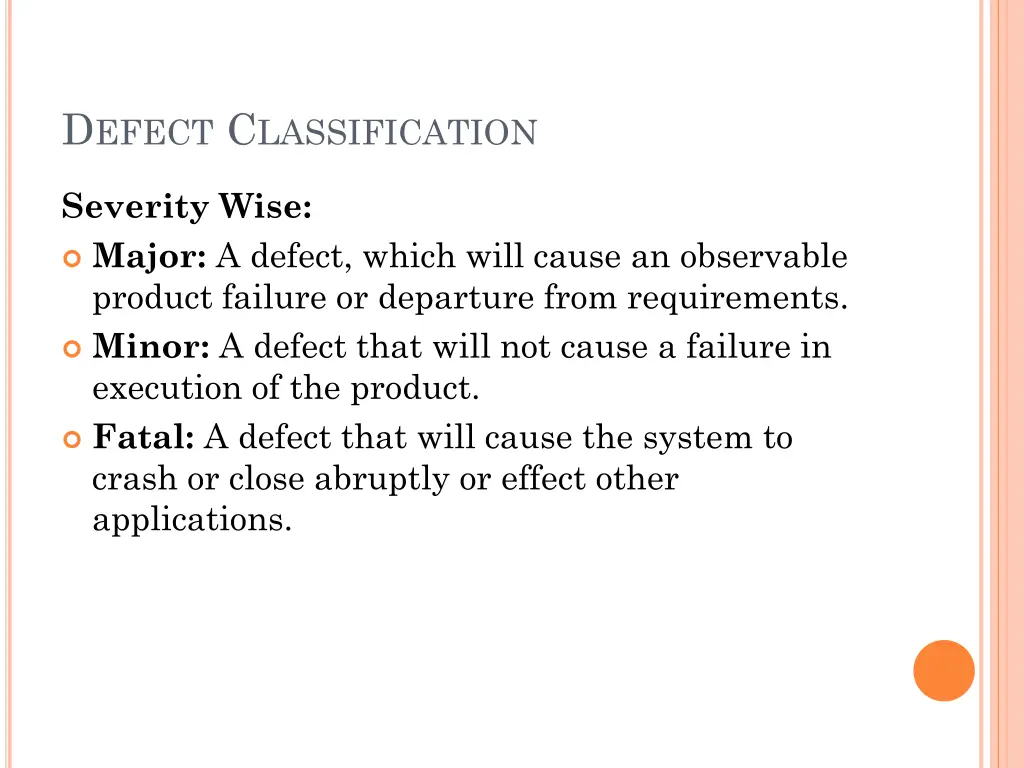 d efect c lassification