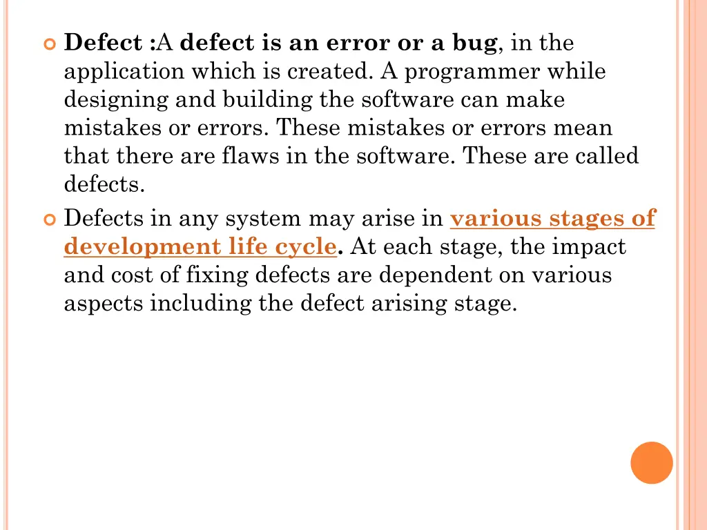 defect a defect is an error