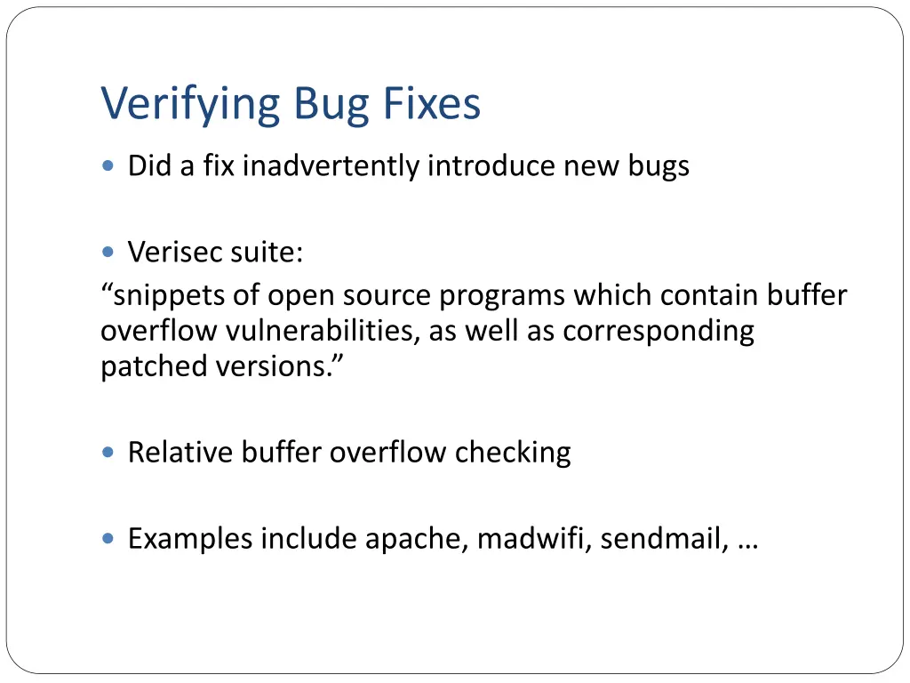 verifying bug fixes