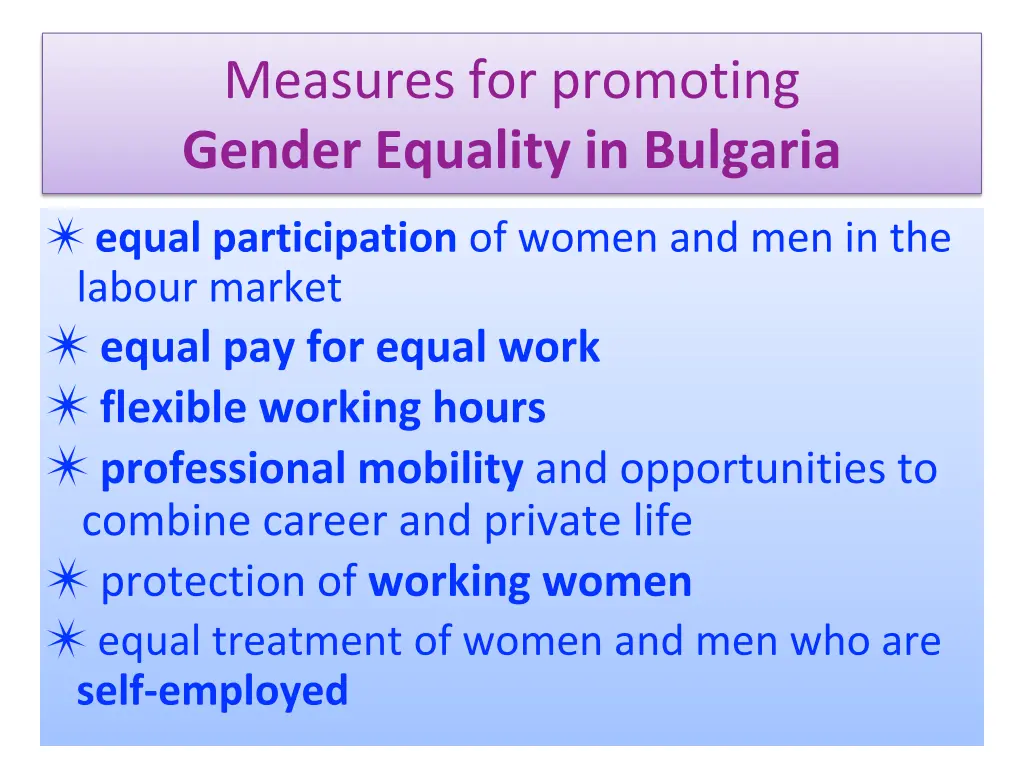 measures for promoting gender equality