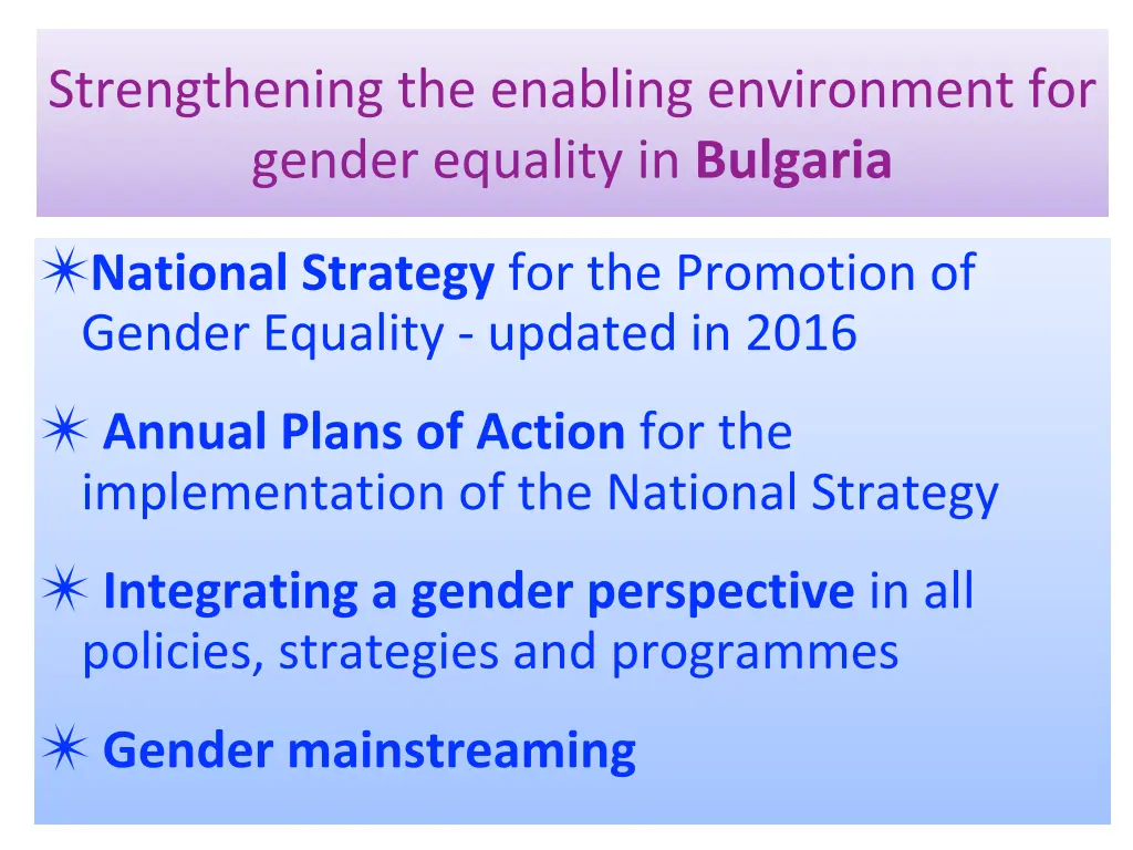 strengthening the enabling environment for gender 1